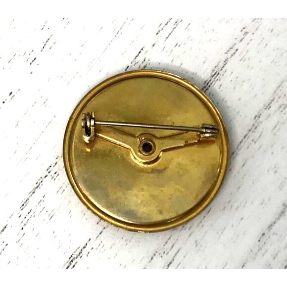 Vintage Floral Enamel Brooch Pin With Gold-Tone Backing & Purple-Orange Daisy De - Picture 4 of 4